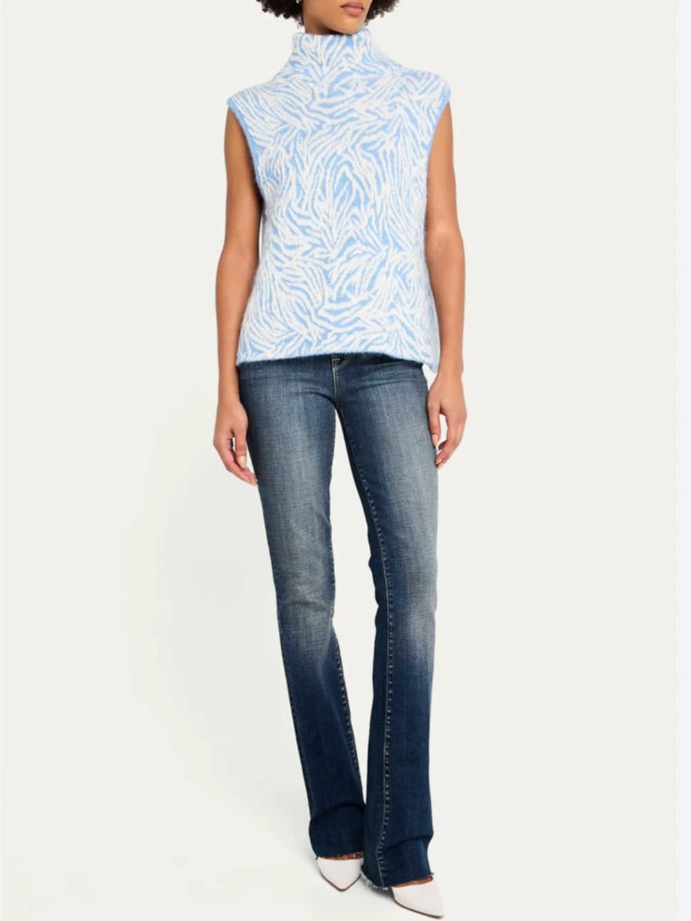 Ramy Brook NEW Animal Jacquard Sweater Vest MEDIUM Wool Alpaca Blue Mock Neck - Picture 4 of 11